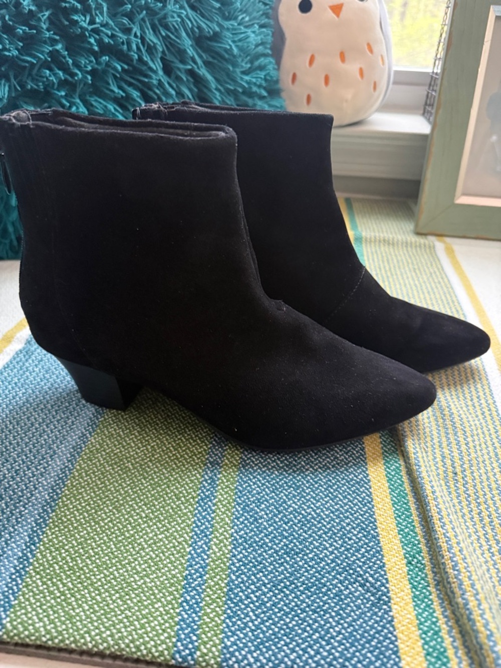 Clarks Black Suede Pointed Toe Ankle Boots